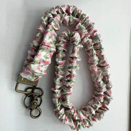Long Mobile Phone Lanyard with a Neck-Hanging Design, Handmade Sturdy Pleated Fabric Phone Strap with Metal Buckle and Elastic Decorative Chain