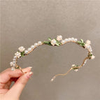 1#Green flower headband-wavy style