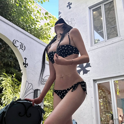 Pure Desire Bikini Swimsuit Women's Suspender Tight Tube Top Sexy Retro Polka Dot Hot Girl Small Breast Push up Swimsuit Women