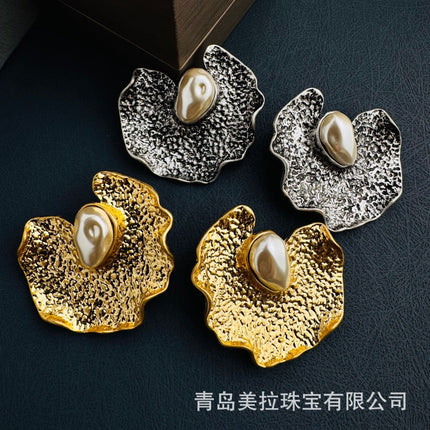 Oscar European and American Marine Style Exaggerated Stylish Asymmetrical Metal Shell Earrings Women's Fashion Stylish Elegant Earrings