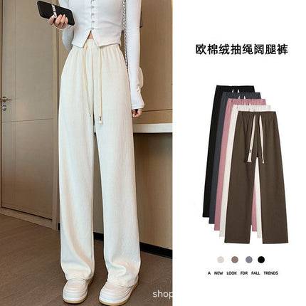 Autumn and Winter corduroy loose wide-leg pants 2023 new casual pants high waist draping mop straight women's pants slimming
