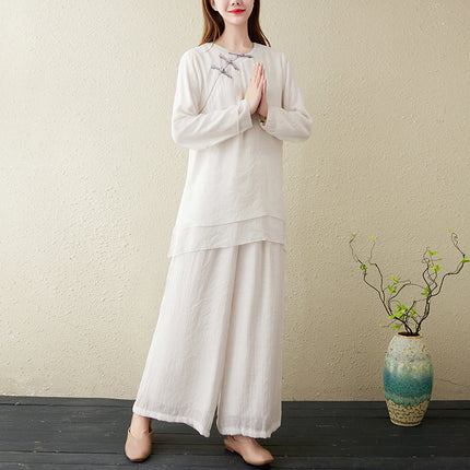 Spring and Summer Taiji Clothing Women's Retro Elegant Taijiquan Morning Exercise Martial Arts Performance Clothing Zen Clothing Tence Cotton Sports Yoga