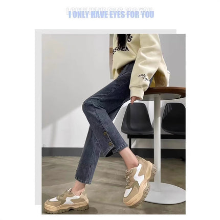 High-Waisted Straight-Leg Jeans for Petite Women, Spring and Autumn, Slimming, Plus Size, Pear-Shaped Figure, Cigarette Pants