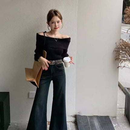 Fleece-Lined, Thickened, Warm, High-Waisted, Slightly Flared Jeans for Women, 2025 Winter, Vintage, Slimming, Drapey, Flared Floor-Length Pants
