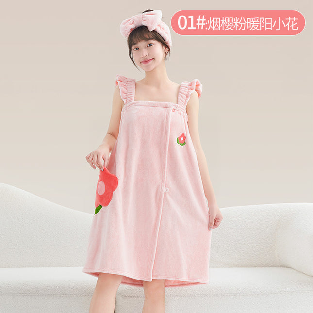 New Style Thickened Bath Towel Girls Can Wear Wrap Cotton Absorbent Quick-drying Household Nightgown Autumn and Winter Bathing Bathrobe Bath Skirt