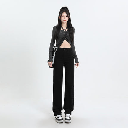 High waist pants jeans women's YKK zipper inner clothesline narrow straight pants slimming high elastic pipe pants