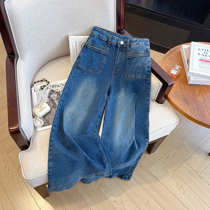 American Style White Jeans Women's Autumn and Winter 2024 New High Waist Dipped Pear Shape Figure Tall Straight Pants