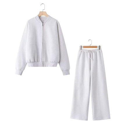 European and American Style Zipper Bomber Jacket Jacket Style Sweatshirt 3399802 Loose High Waist Velvet Pants 319980