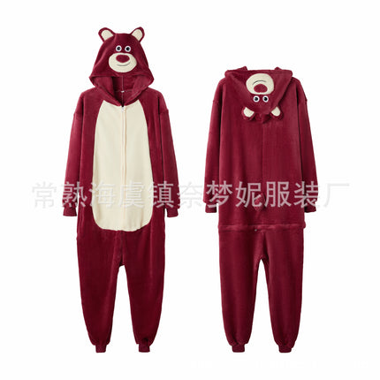 Coffee Cat Strawberry Bear Cartoon Cute Jumpsuit for Outer Wear Home Suit for Couples Parent-Child