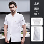 Lf-single row stretch cotton short-sleeved white + white waterproof apron + white mushroom hat / M