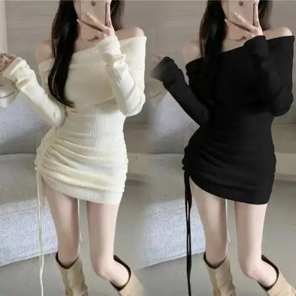 Hot Girl's Pure Lust Style Sexy One-Shoulder Super Figure-Flattering Petite Tight-Fitting Hip-Hugging Dress 2025 Autumn and Winter New Style
