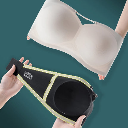 Small chest thick Cup one-line strapless underwear summer non-slip seamless tube top anti-exposure 1/2 cup bra