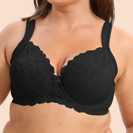 Sponge Padded Shoulder Straps, Lace Trim, Underwire, Ultra-Thin Plus Size Bra, Makes Large Busts Look Smaller, Plus Size European and American Lingerie Cde