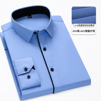 Spring men's business shirt solid color long-sleeved professional shirt workwear men's 40 cotton formal shirt embroidered logo