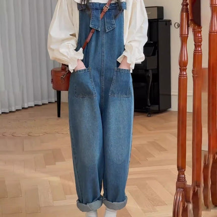 Overalls Suit, a Complete Set of New Autumn Fashion Design Doll Collar Denim Overalls Two-Piece Set