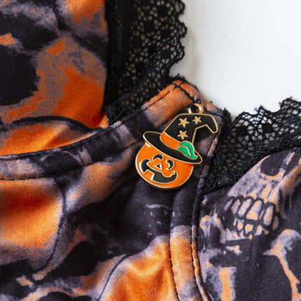 Cross-Border In-Stock Fast Delivery Halloween Milk Silk Skull Print Tie-Up Tight-Fitting Sexy Spaghetti Strap Bodysuit