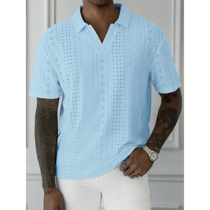 Autumn New Cross-Border Export Shirt Men's Pure Color Short-Sleeved Casual Burnt Flower Embroider