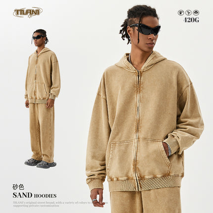 TILANI Batik Heavy 420g Hooded Sweater Casual Sportswear suit Men's and Women's Hoodie Sweater Two-Piece Set