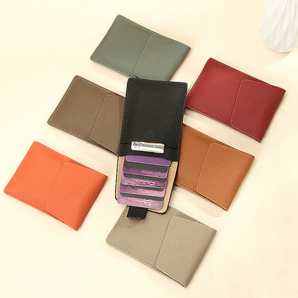 New ultra-thin lightweight leather card case multi-card pull-out ID set simple solid color ID card set Wholesale