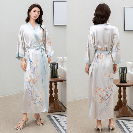 Yaoting New Style Satin Pajamas Women's Summer Large Size Light Luxury Seven-point Sleeve Cool Nightgown Bathrobe Home Clothes Women's WP2669
