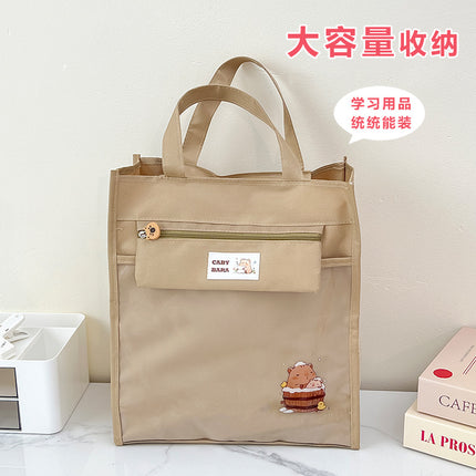 Foreign Trade Spot Simple Vertical Cartoon Portable Tutoring Bag Student Universal Canvas Storage Handbag Wholesale