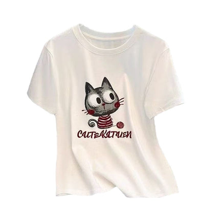 220g Shoulder Short-sleeved T-shirt Women's Cotton Top Summer Cartoon T-shirt Round Neck Loose Breathable plus size Fashion Brand