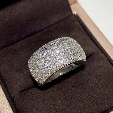 2025 New Cross-Border Popular White Gold-Plated Ring for Women Full Diamond Zircon Half Ring Wholesale Accessories Fashionable and Versatile
