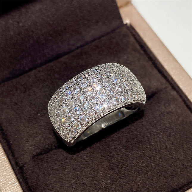 2025 New Cross-Border Popular White Gold-Plated Ring for Women Full Diamond Zircon Half Ring Wholesale Accessories Fashionable and Versatile