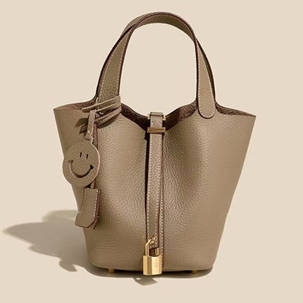 Bags for Autumn and Winter 2025, First Layer Cowhide Bucket Bag, Handheld Mommy Bag, Genuine Leather Tote Bag, Large Capacity Women's Bag
