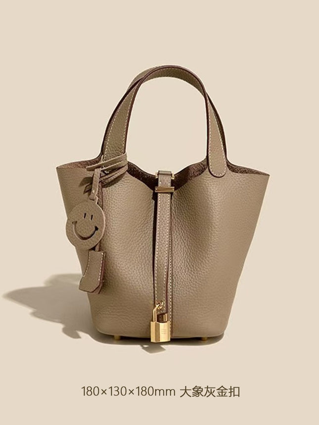 Bags for Autumn and Winter 2025, First Layer Cowhide Bucket Bag, Handheld Mommy Bag, Genuine Leather Tote Bag, Large Capacity Women's Bag