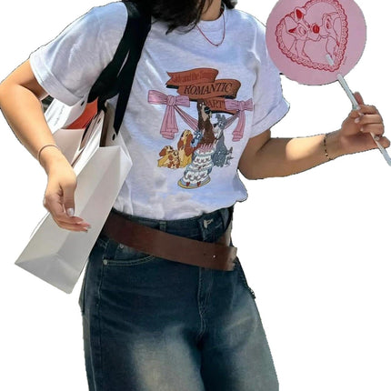 in stock 24 New South Korea Designer Trendy Brand 24 Summer Loose Loose Cute Puppy Short Sleeve Printed T-Shirt Loose Women's Top