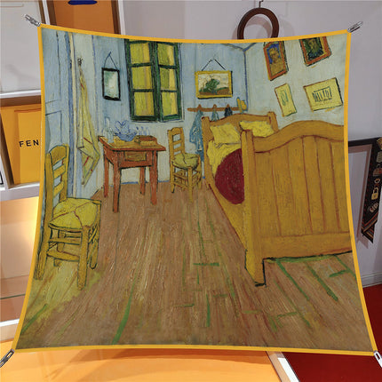 European style 90cm New famous painting Van Gogh oil painting bedroom women's fashion shawl large square scarf scarf picture frame scarf scarf