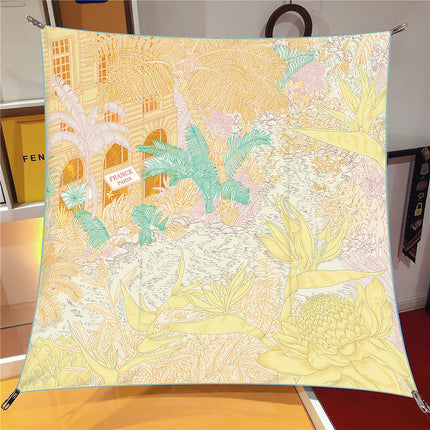 90cm French Retro All-match New Jungle Garden Twill Decorative Shawl Large Square Scarf Gift Scarf