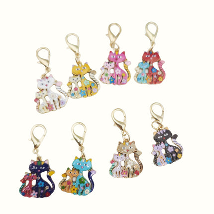 Cross-border New Parent-child Cat Pendant Classic Cat-shaped Cartoon Keychain Bag Decorative Accessories Metal Keychain