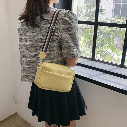 Trendy Women's Bag 2025 New Pure Color Versatile Pu Crossbody Bag Small Bag Women's Wide Shoulder Strap Shoulder Bag Small Square Bag