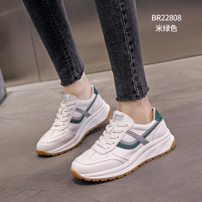 White Sneakers for Women with Platform Soles, 2026 Spring and Autumn New Versatile Trendy Waffle-Style Genuine Leather Sports Sneakers
