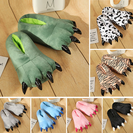 Cartoon warm thickened paw plush home cotton slippers parent-child couple dinosaur paw indoor floor bag heel shoes