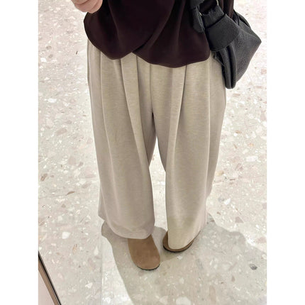 Oatmeal Color Brushed Casual Wide-Leg Pants for Women, Autumn and Winter Drapey Towel Sweatpants, Loose Bf Lazy Glutinous Rice Long Pants for Spring