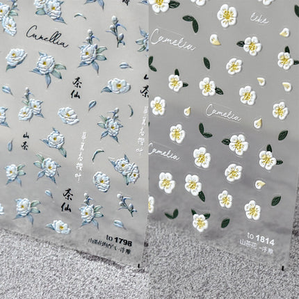 Camellia Manicure Stickers Tomoni Embossed Adhesive Waterproof Cute Little Yellow Flower Nail Stickers Manicure Accessories