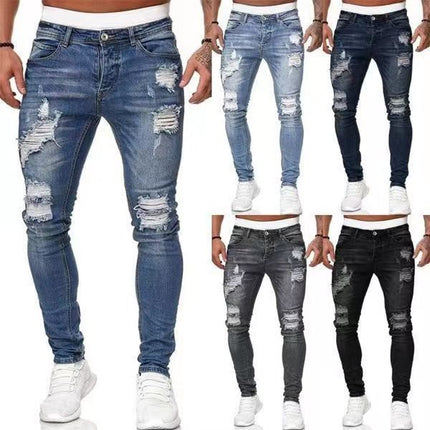 Leggings Slim-fit AliExpress Trendy Foreign Trade Cowboy New wish European and American Leggings Men's Pants with Holes Cross-border Exclusive