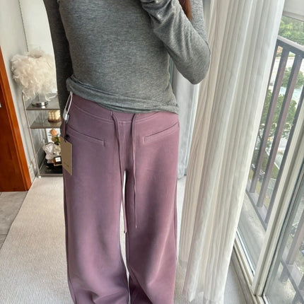 fleece-lined Thickened Straight Sports Pants Women's 2024 Autumn and Winter New Lazy Wind Dipped Casual Wide Leg Floor Trousers