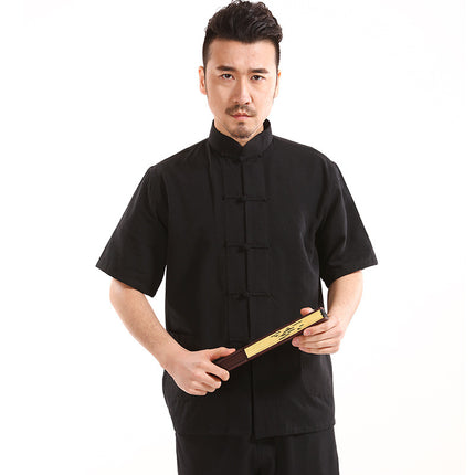 Shirt Men's Summer Old Coarse Cloth Short-sleeved Shirt Chinese Clothing Retro Chinese Style Casualty Han Clothing for Young Men