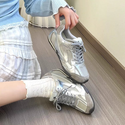 Inner Height Increase of 4cm, Moral Training Shoes, 2025 Spring and Summer New Silver Breathable Sports Shoes, Fashionable and Versatile Forrest Gump Shoes