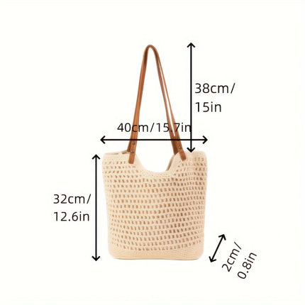 All-Match High-Grade Straw Woven Bag Cotton Bag Handmade Woven Bag Large Capacity Beach Bag Shoulder Bag Tote Bag Women