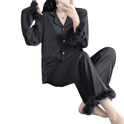 Fashionable New Ostrich Feather Bridal Robe, Ice Silk Pajamas, Silky Touch, Comfortable to Wear, Women's Pajama Set