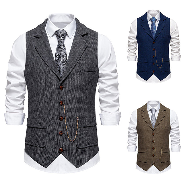Amazon Men's herringbone tweed suit vest retro lapel horse chain vest