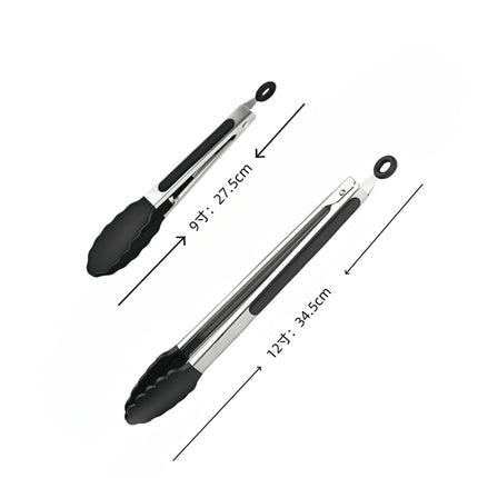 Cross-Border Black Silicone Clips, High Temperature Resistant Kitchen Food Frying Stainless Steel Fried Steak Clips, Special Food Clips for Cooking