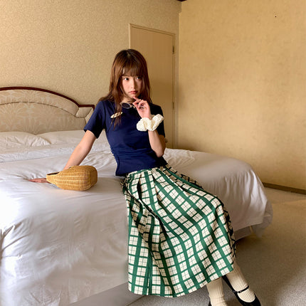 Ovinsyang Green Plaid Skirt Women's Summer Design Niche Preppy Style Outfit a Line