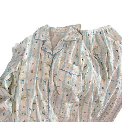 Source Factory New Spring and Autumn Popular Cloud Cotton Sweet Pajamas with Fixed Chest Pads, Long Sleeves and Long Pants Loungewear Set