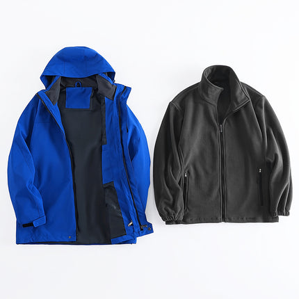 Thickened Fleece Windproof Waterproof Hooded Three-in-One Charge Clothes Group Clothes Work Clothes Jacket Mountaineering Suit Printing